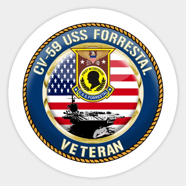 CV59 USS Forrestal Crest Sticker by MilMerchant